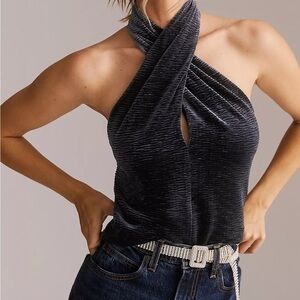 NWT Dolan slate blue velvet twisted neck Haulter tank